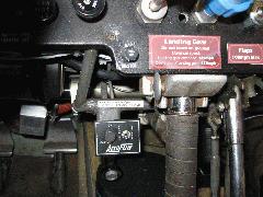 The AccuFlite 'Heading Select' toggles between simple wing-leveler BSS (down) and AccuFlite (up). Visible above it is the master autopilot on-off switch (push-pull control valve actually), labeled A/P MASTER. This is the button that used to be on the yoke in the Mooney PC system and typically had a thousand rubber bands to turn it off. IMG_0175.JPG